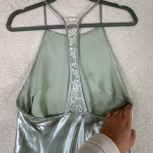 Free People Size M NWT Sunset Shimer Satin Midi Slipdress Green $108 Fairycore - Picture 7 of 11